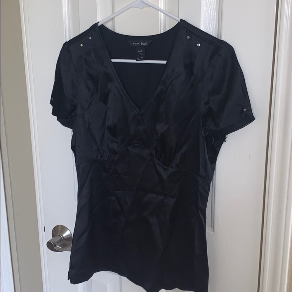 Elegant Black Silk blouse w/ silver details